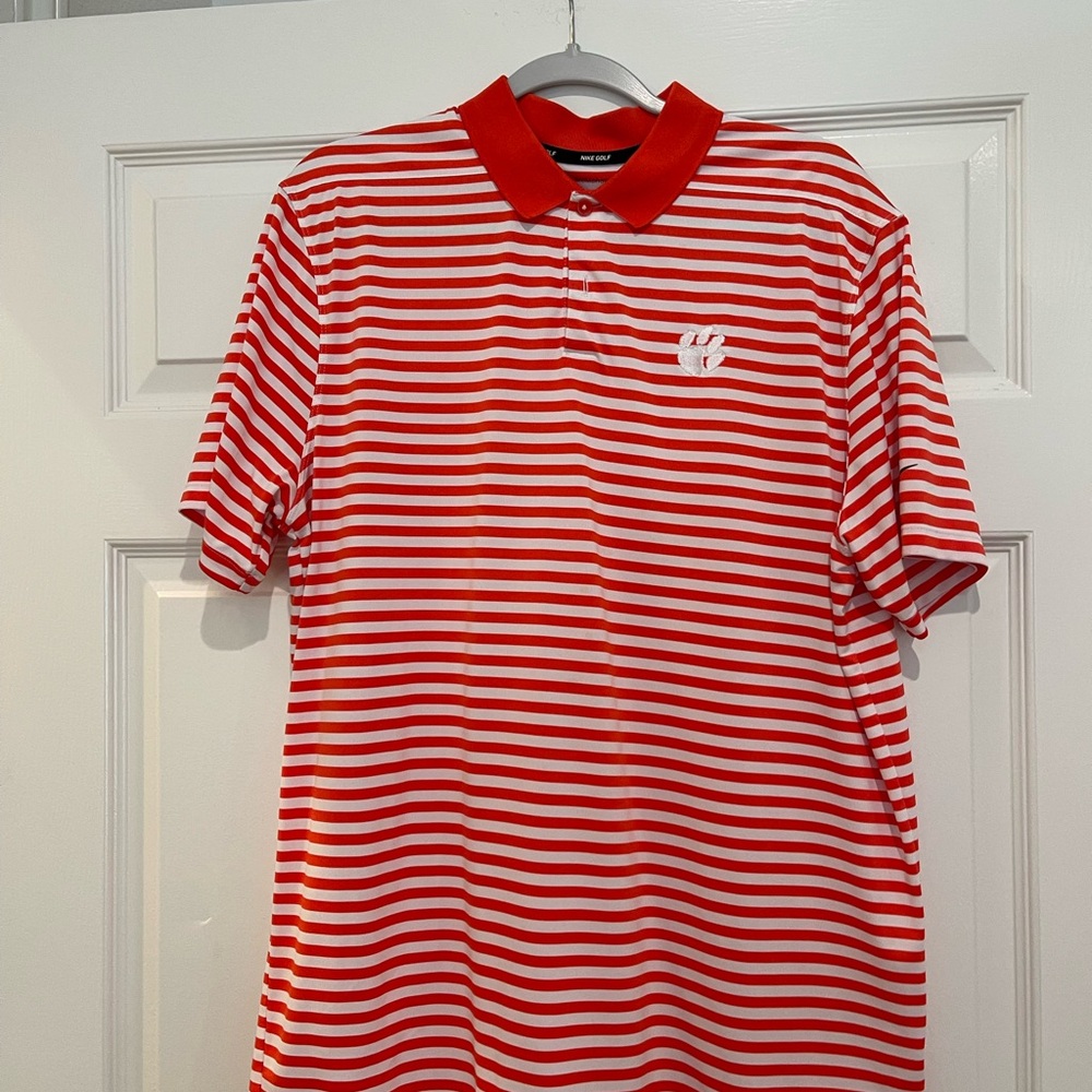 Clemson Tigers Orange and White Striped Polo Shirt